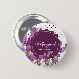 Watercolor Purple Iris Black White Polka Dots 6 Cm Round Badge