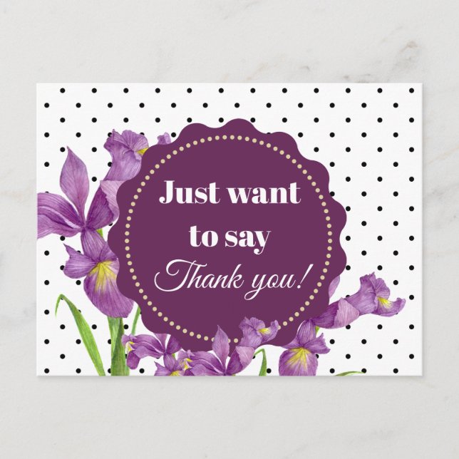 Watercolor Purple Iris Botanical Floral Art Postcard (Front)