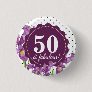 Watercolor Purple Iris Botanical Floral Polka Dots 3 Cm Round Badge