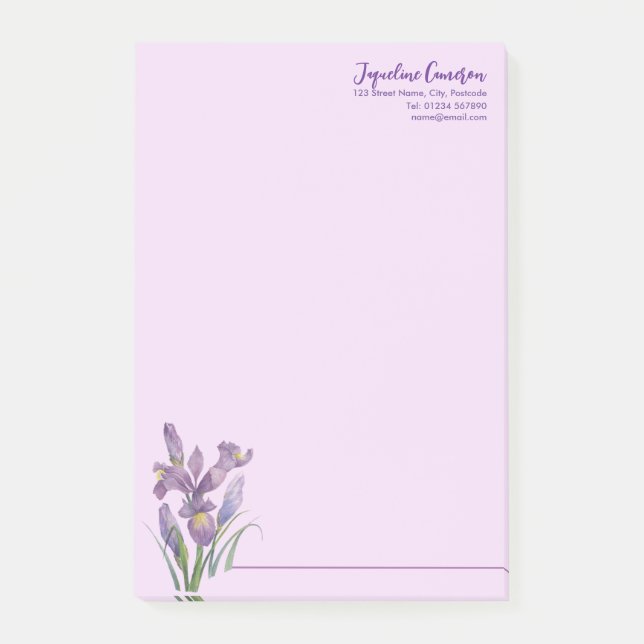 Watercolor Purple Iris Botanical Illustration Post-it Notes (Front)