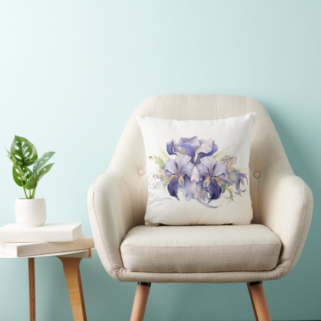 Watercolor Purple Iris Bouquet  Cushion (Chair)