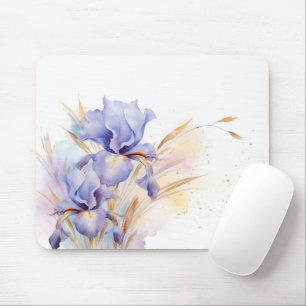 Watercolor Purple Iris Bouquet Mouse Mat