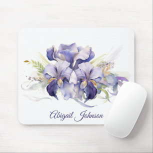 Watercolor Purple Iris Bouquet  Mouse Mat