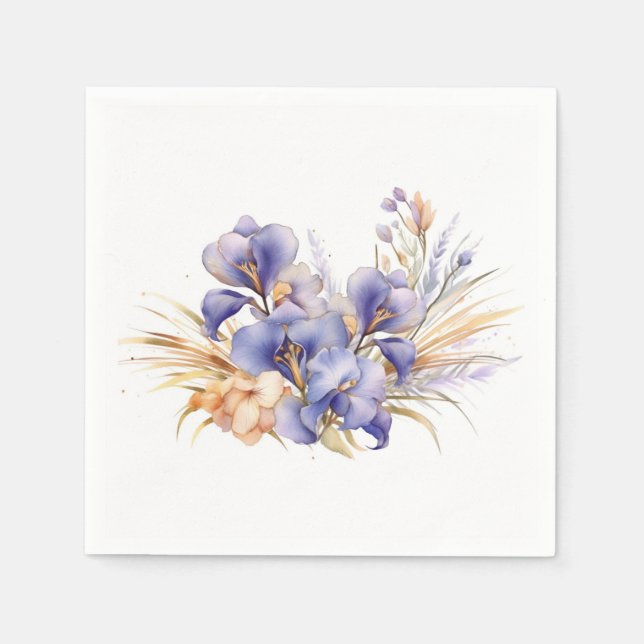Watercolor Purple Iris Bouquet  Napkin (Front)