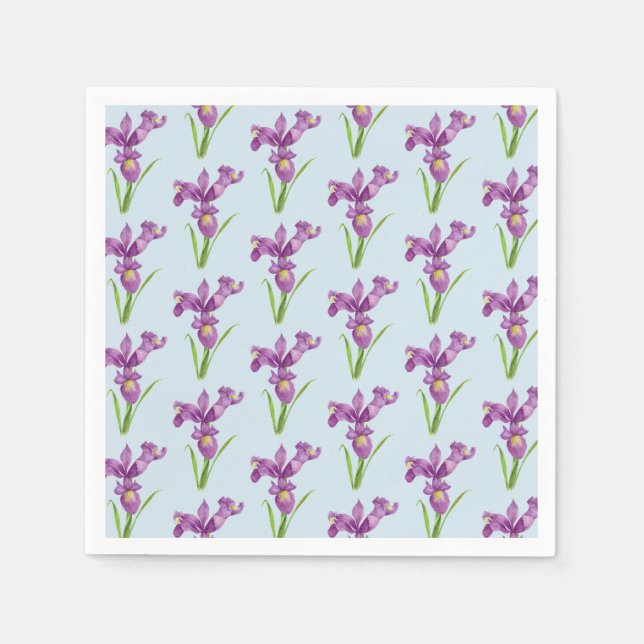 Watercolor Purple Iris Floral Art Napkin (Front)