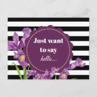 Watercolor Purple Iris Floral Black White Stripes