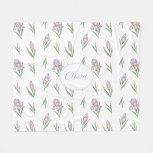 Watercolor Purple Iris Flower Floral Personalised Fleece Blanket