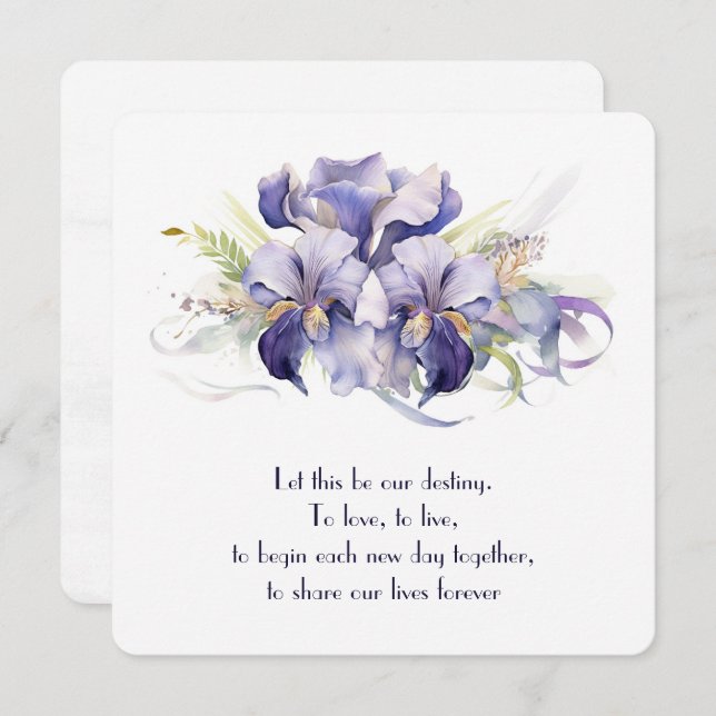 Watercolor Purple Iris Flowers On White Invitation (Front/Back)
