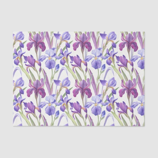 Watercolor Purple Iris Flowers  Tissue Paper (Front)