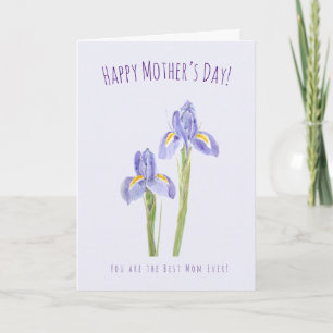 watercolor purple iris Mother's Day  greeting card