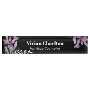 Watercolor Purple Irises Botanical Floral Painting Nameplate
