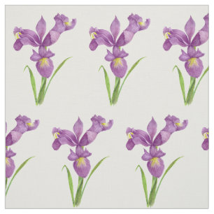 Watercolor Purple Irises Botanical Illustration Fabric
