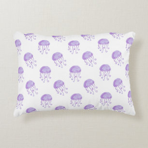 watercolor purple jellyfish beach design decorative cushion