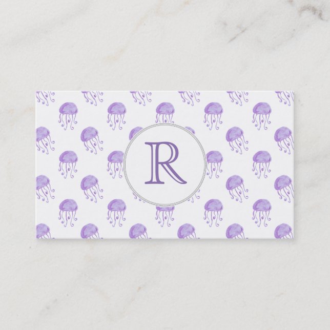 watercolor purple jellyfish business card (Front)