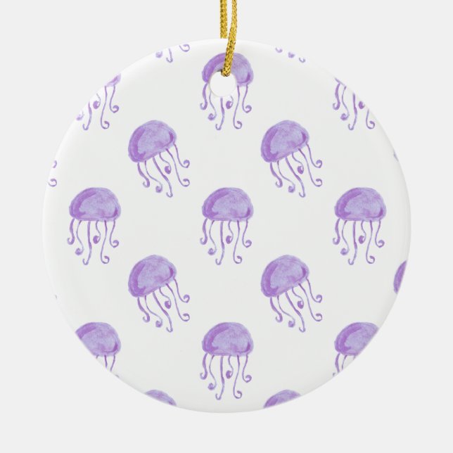 watercolor purple jellyfish ceramic tree decoration (Front)