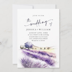 Watercolor Purple Lavender Field Wedding QR code Invitation