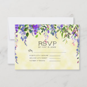 Watercolor Purple Lavender Floral Yellow Wedding RSVP Card