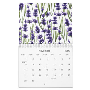 Watercolor Purple Lavender Flowers 2026 Calendar