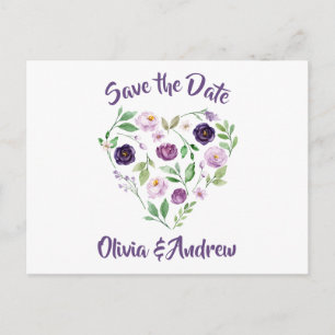Watercolor Purple & Lavender Roses Save The Date Announcement Postcard