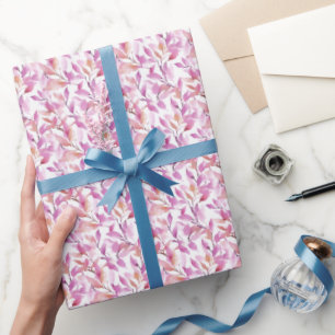 Watercolor Purple Leaves on White Wrapping Paper