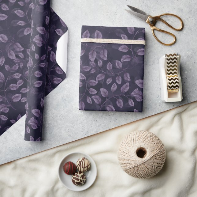 Watercolor Purple Leaves Pattern Wrapping Paper (Crafts)