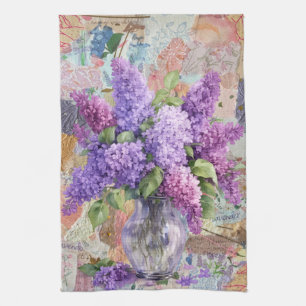 Watercolor Purple Lilacs in Vase Kitchen Towel