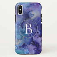 Watercolor Purple Monogram Marble iPhone X Case