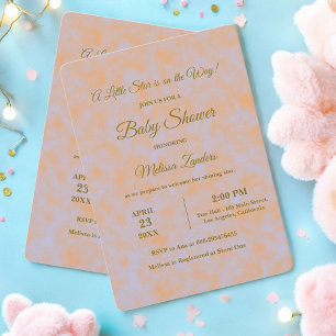Watercolor Purple & Orange Baby Shower Invitation 
