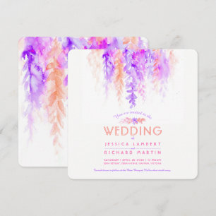 Watercolor purple orange botanic wedding invites