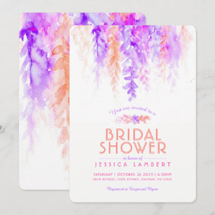 Watercolor purple orange bridal shower invites
