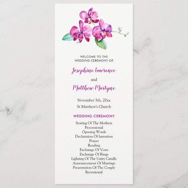 Watercolor Purple Orchid Floral Wedding Programme (Front)