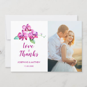 Watercolor Purple Orchid Floral Wedding Thank You