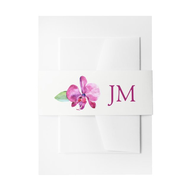 Watercolor Purple Orchid Monogram Wedding Invitation Belly Band (Front Example)