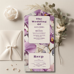 Watercolor Purple Orchid Wedding All In One Invitation