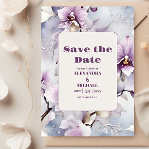 Watercolor Purple Orchid Wedding Save The Date