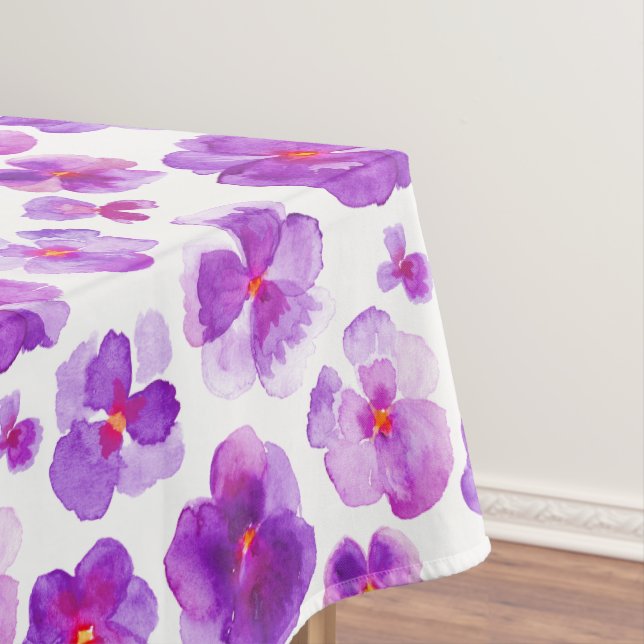 Watercolor purple pansy floral flower tablecloth (In Situ)