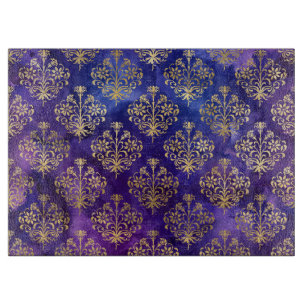 Watercolor Purple Pattern with Gold Damask Cutting Board