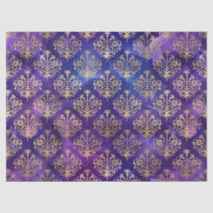 Watercolor Purple Pattern with Gold Damask Tissue Paper