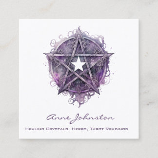 Watercolor Purple Pentagram Star Square Business Card