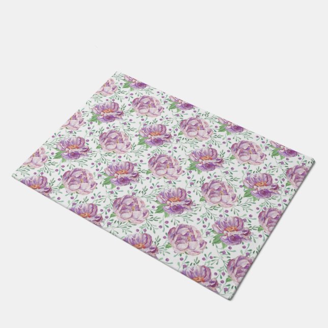 watercolor purple peony doormat (Angled)