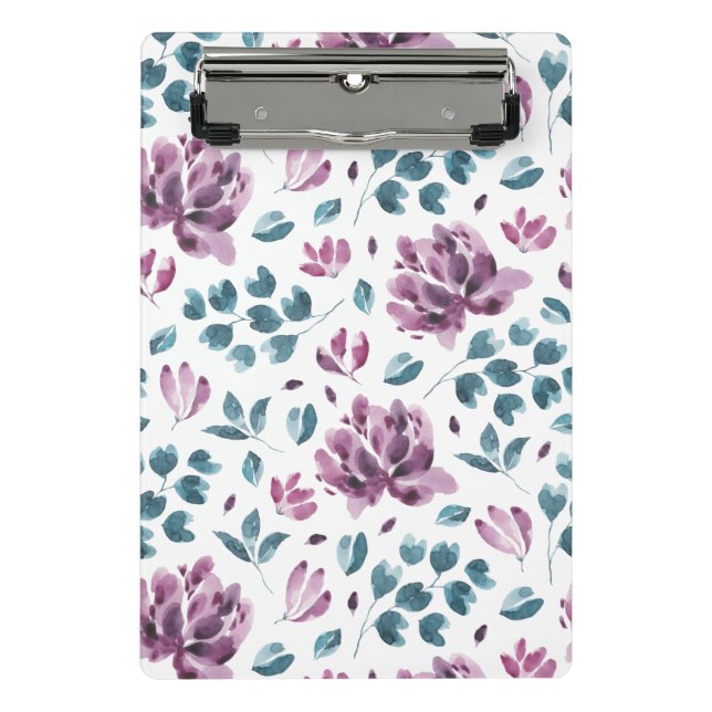 Watercolor Purple Peony Floral Planner Mini Clipboard (Front)