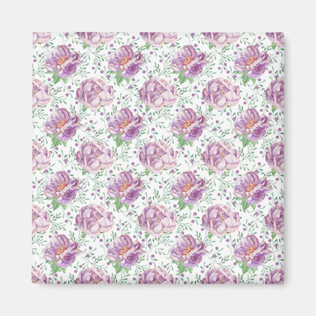 watercolor purple peony magnet (Front)