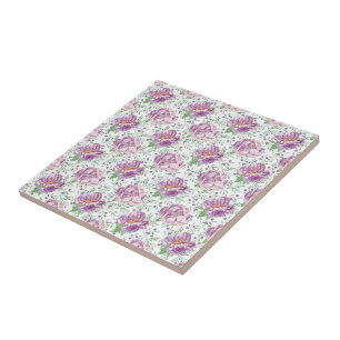 watercolor purple peony tile