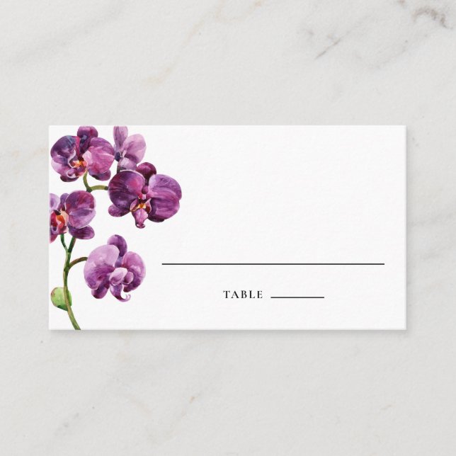 Watercolor Purple Phalaenopsis Orchids Wedding Place Card (Front)