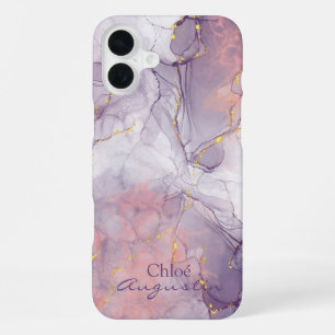 Watercolor Purple Pink alcohol Ink gold glitter C iPhone 16 Plus Case
