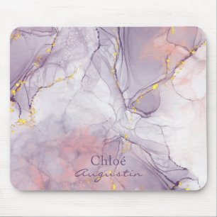 Watercolor Purple Pink alcohol Ink gold glitter  C Mouse Mat