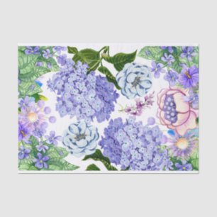 Watercolor Purple, Pink, Blue Garden Flowers  Tissue Paper