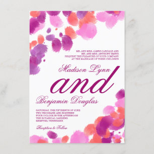 Watercolor Purple Pink Coral Wedding Invitations