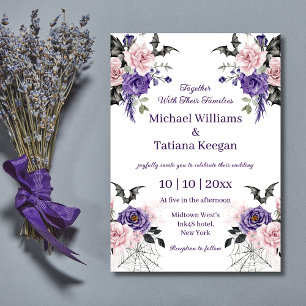 watercolor purple pink floral halloween wedding invitation