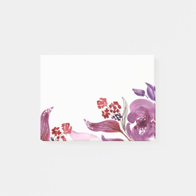 Watercolor Purple + Pink Floral Post-It Notes (Front)